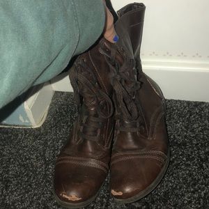 Brown combat boots